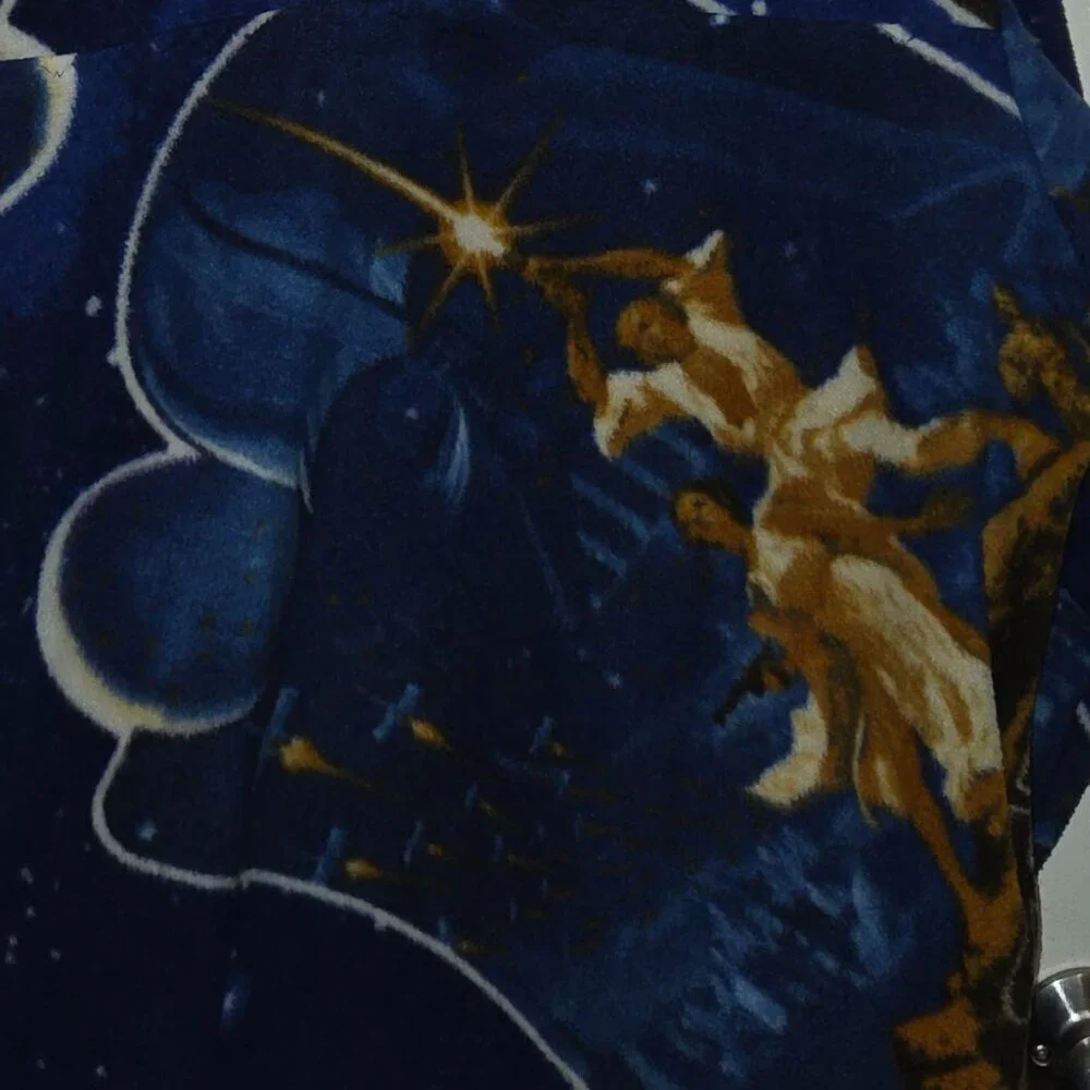 VINTAGE 80s Custom Star Wars Fleece Half-Zip Pullover Space Galaxy Print XL/2XL